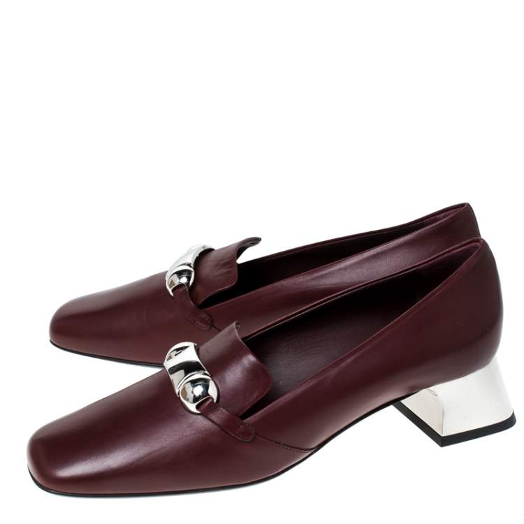 Pre Owned Burberry Burgundy Leather Amika Emebllished Pumps Size 39.5
