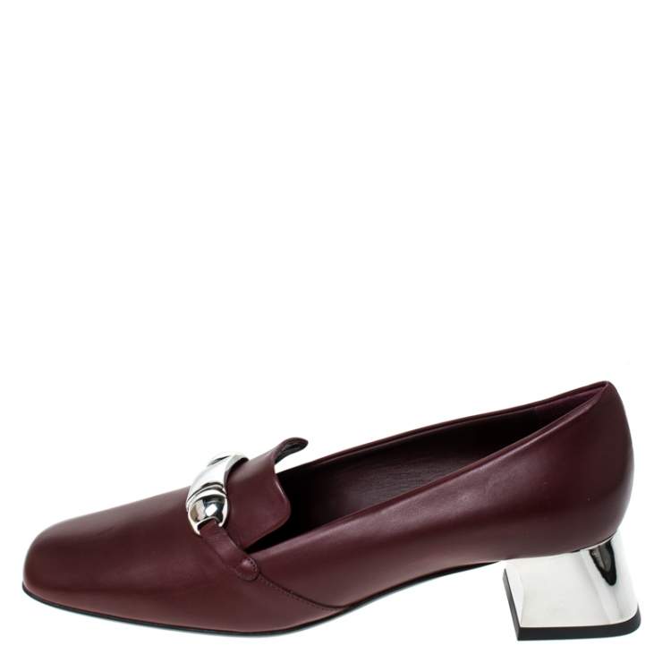 Pre Owned Burberry Burgundy Leather Amika Emebllished Pumps Size 39.5