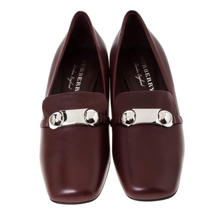 Pre Owned Burberry Burgundy Leather Amika Emebllished Pumps Size 39.5