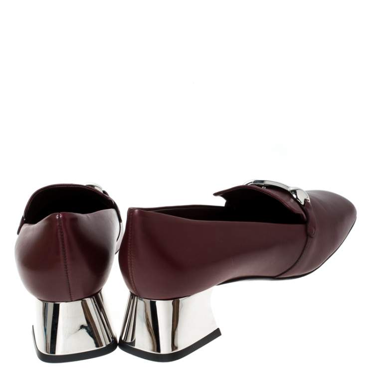 Pre Owned Burberry Burgundy Leather Amika Emebllished Pumps Size 39.5