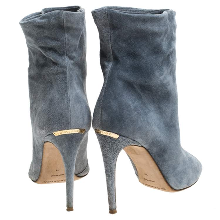 Pre Owned Burberry Grey Suede Leather Peep Toe Ankle Booties Size 37