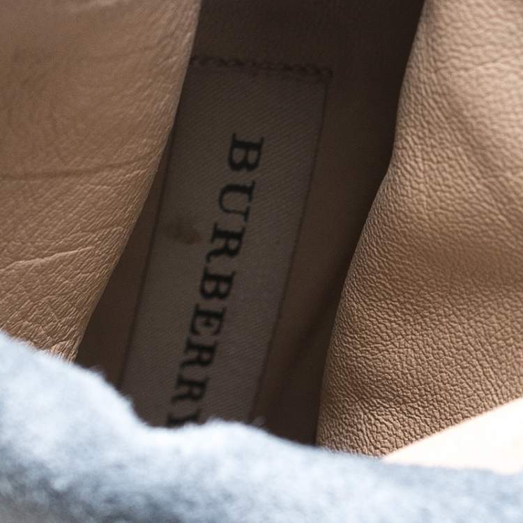 Pre Owned Burberry Grey Suede Leather Peep Toe Ankle Booties Size 37