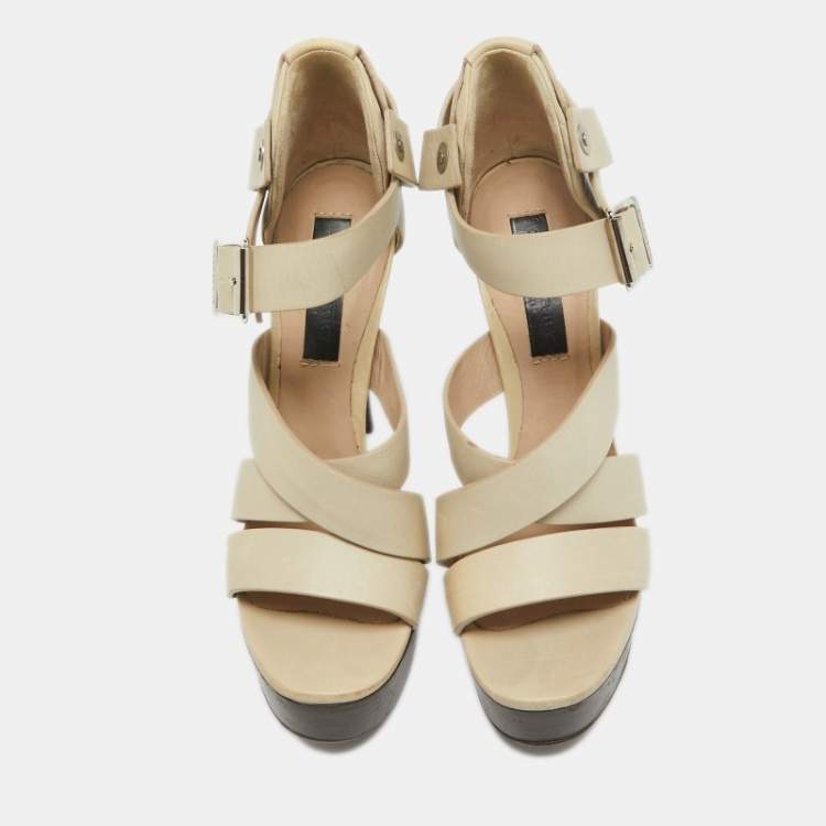 Pre Owned Burberry Prorsum Grey Leather Strappy Platform Sandals Size 37
