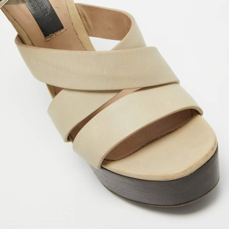 Pre Owned Burberry Prorsum Grey Leather Strappy Platform Sandals Size 37