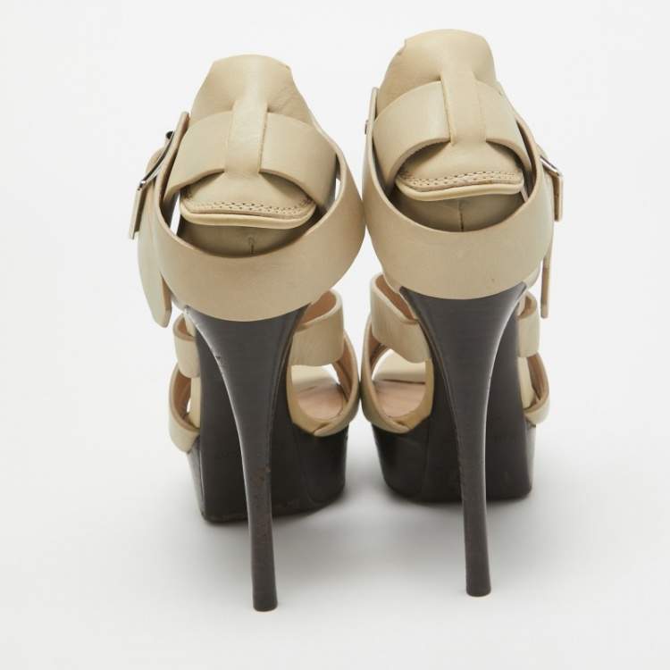 Pre Owned Burberry Prorsum Grey Leather Strappy Platform Sandals Size 37