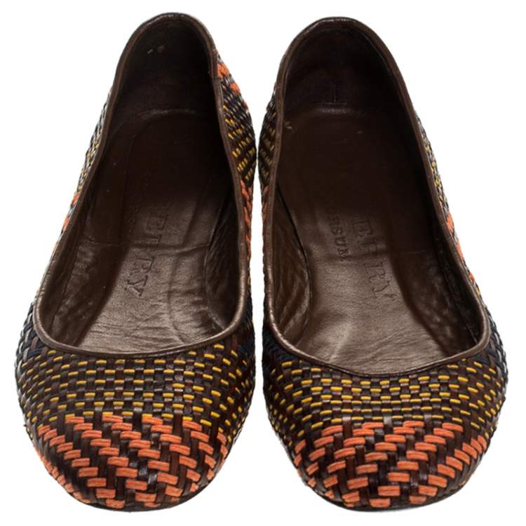 Pre Owned Burberry Multicolor Woven Leather Ballet Flat Size 38.5