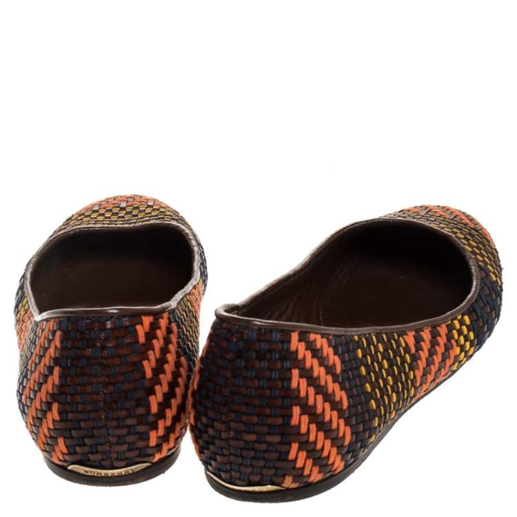 Pre Owned Burberry Multicolor Woven Leather Ballet Flat Size 38.5