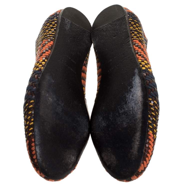 Pre Owned Burberry Multicolor Woven Leather Ballet Flat Size 38.5