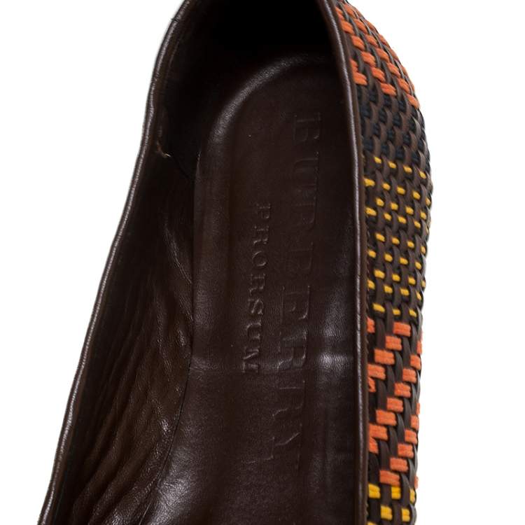 Pre Owned Burberry Multicolor Woven Leather Ballet Flat Size 38.5