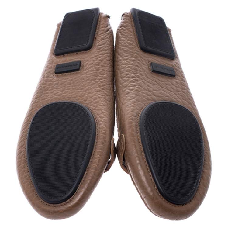 Pre Owned Burberry Brown Grain Leather Signature Loafers Size 39