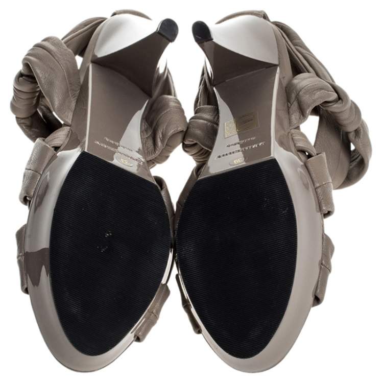 Pre Owned Burberry Beige Leather Back Zip Platform Sandals Size 39