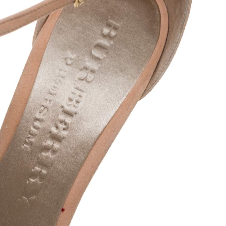 Pre Owned Burberry Prorsum Blush Pink Suede Leyburn Lucite Wedge Ankle Strap Sandals Size 40