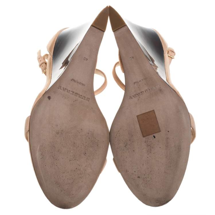Pre Owned Burberry Prorsum Blush Pink Suede Leyburn Lucite Wedge Ankle Strap Sandals Size 40
