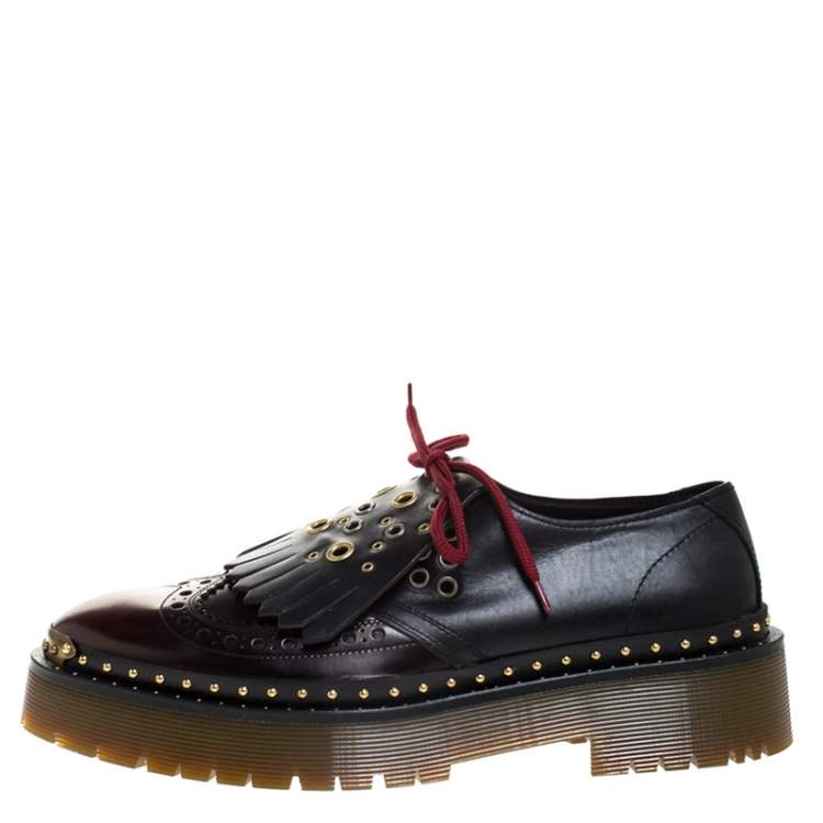 Pre Owned Burberry Two Tone Brogue Leather Bissett Fringe Detail Lace Up Platform Derby Size 41