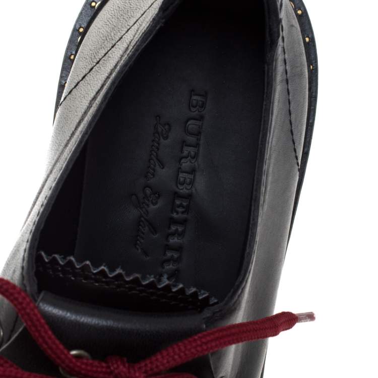 Pre Owned Burberry Two Tone Brogue Leather Bissett Fringe Detail Lace Up Platform Derby Size 41