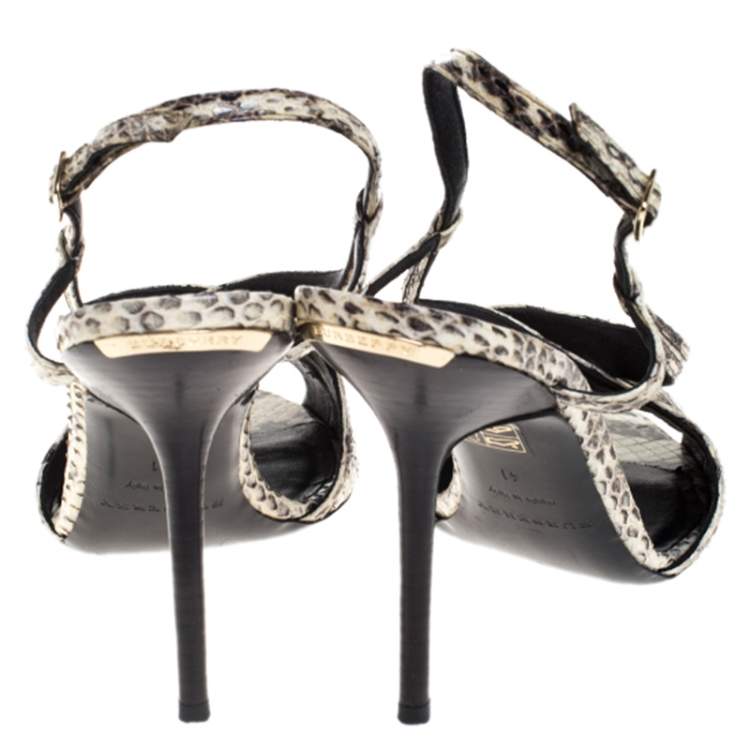 Pre Owned Burberry Cream/Black Python Effect Leather Criss Cross Slingback Sandals Size 41