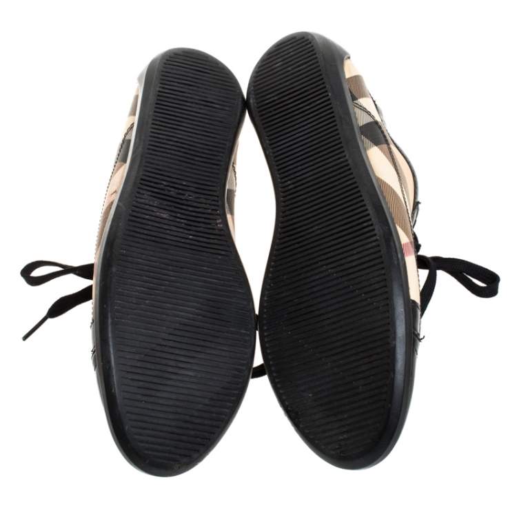 Pre Owned Burberry Black/Beige Nova Check PVC and Leather Lace Low Top  Sneakers Size 39