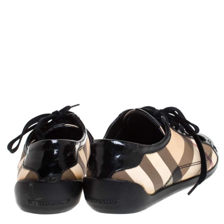 Pre Owned Burberry Black/Beige Nova Check PVC and Leather Lace Low Top  Sneakers Size 39