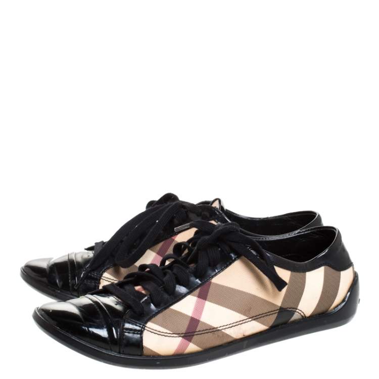 Pre Owned Burberry Black/Beige Nova Check PVC and Leather Lace Low Top  Sneakers Size 39