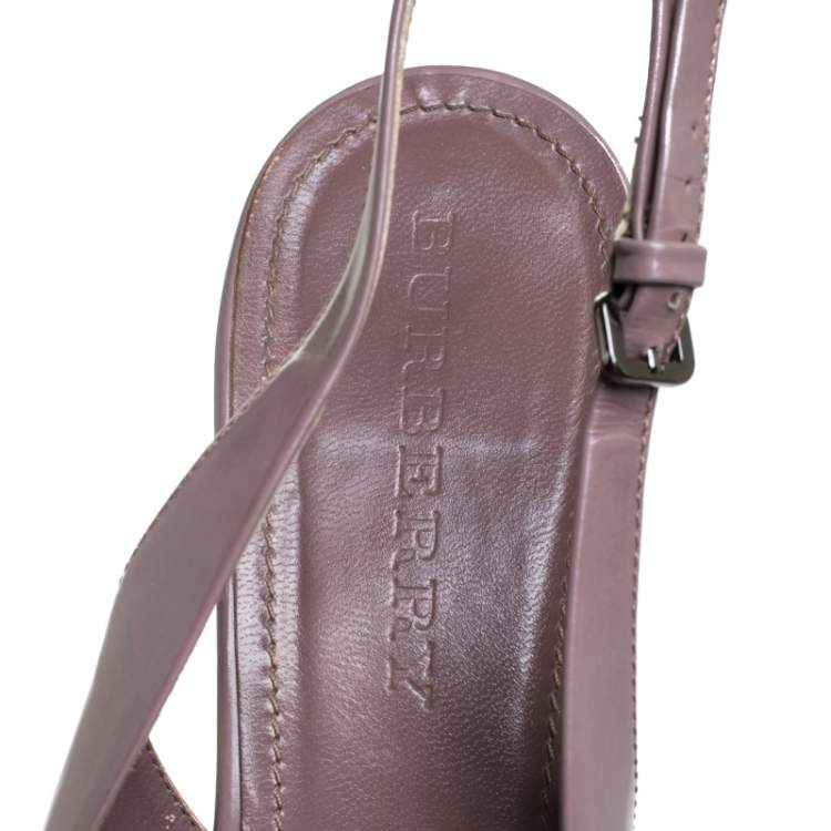 Pre Owned Burberry Lilac Leather Open Toe Slingback Sandals Size 41