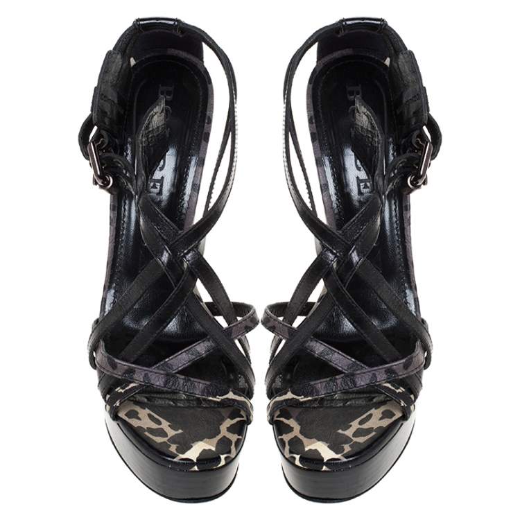 Pre Owned Burberry Multicolor Leather Platform Strappy Sandals Size 37