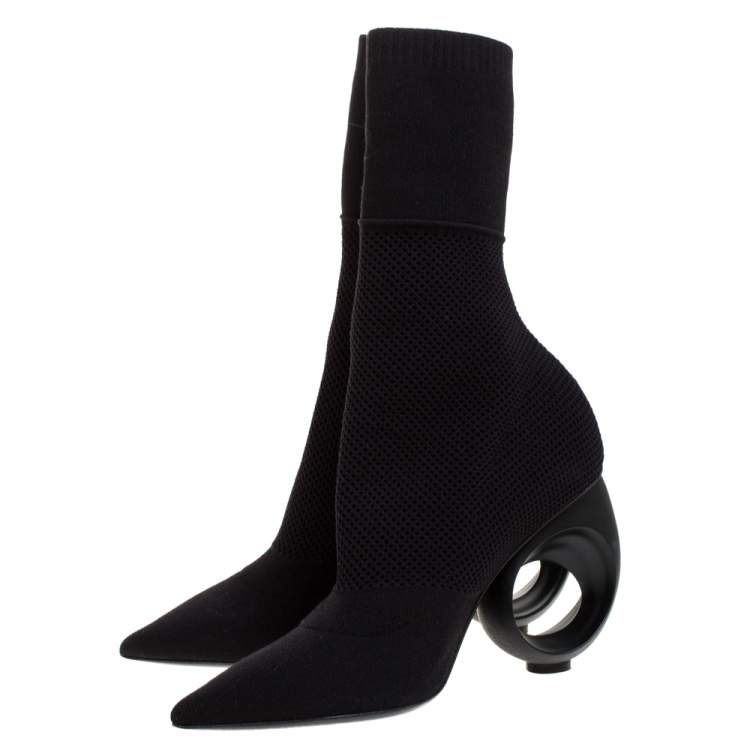 Pre Owned Burberry Black Knit Stretch Fabric Kimberley Pointed Toe Ankle Boots Size 41