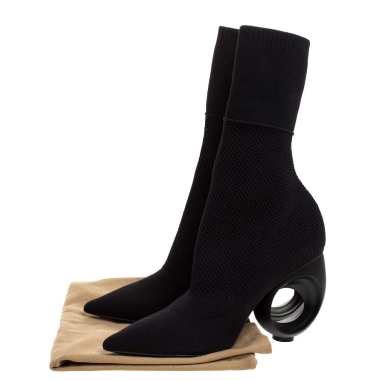 Pre Owned Burberry Black Knit Stretch Fabric Kimberley Pointed Toe Ankle Boots Size 41
