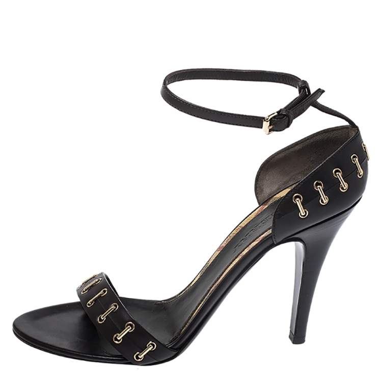 Pre Owned Burberry Dark Brown Leather Open Toe Ankle Strap Sandals Size 41