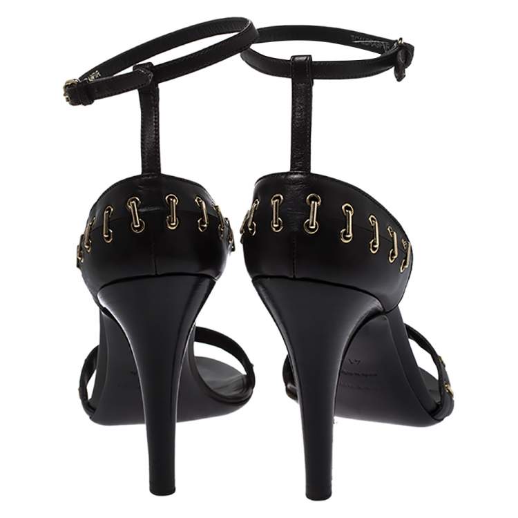 Pre Owned Burberry Dark Brown Leather Open Toe Ankle Strap Sandals Size 41