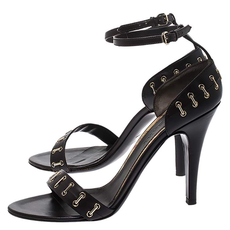 Pre Owned Burberry Dark Brown Leather Open Toe Ankle Strap Sandals Size 41