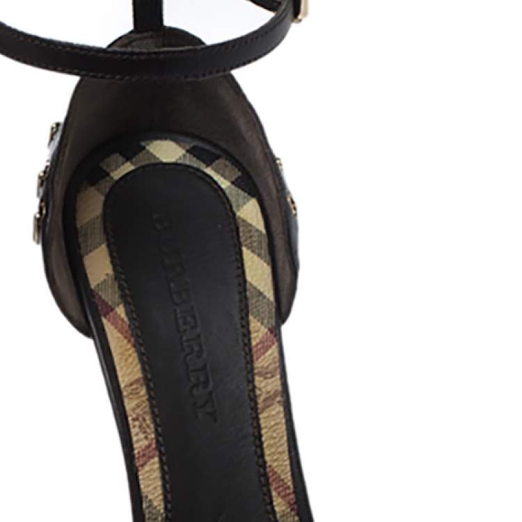 Pre Owned Burberry Dark Brown Leather Open Toe Ankle Strap Sandals Size 41