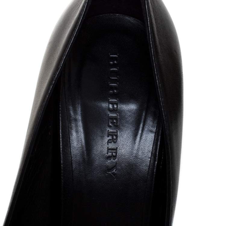 Pre Owned Burberry Black Leather And Canvas Trim Twist Lock Dunlow Peep Toe Pumps Size 41