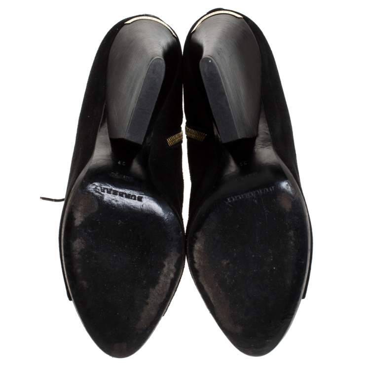 Pre Owned Burberry Black Suede Peep Toe Lace Up Booties Size 39