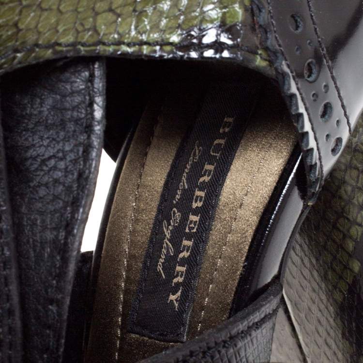Pre Owned Burberry Black/Brown Leather and Snakeskin Water Marsh Ankle Boots Size 38.5