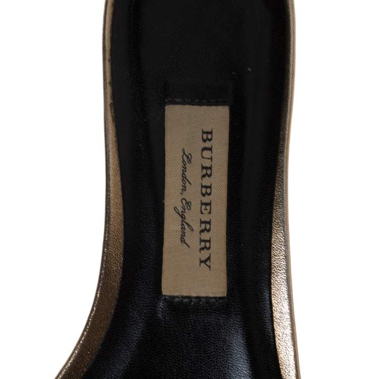Pre Owned Burberry Metallic Gold Leather Crystal Embellished Flat Slides Size 38.5