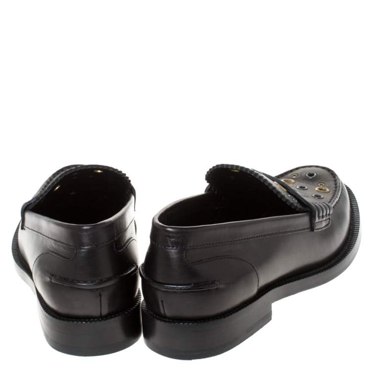 Pre Owned Burberry Black Leather Bedmont Eyelet Detail Penny Loafers Size 37