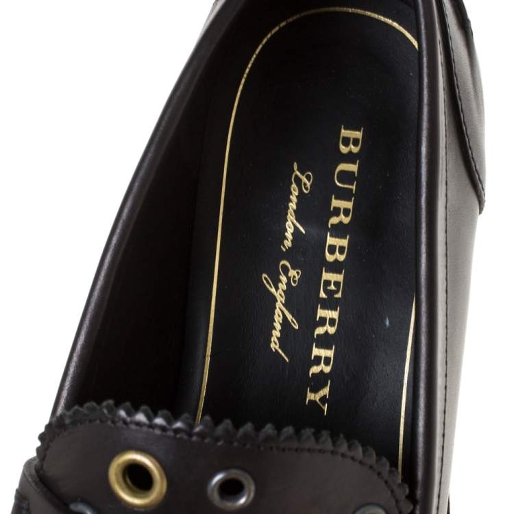 Pre Owned Burberry Black Leather Bedmont Eyelet Detail Penny Loafers Size 37