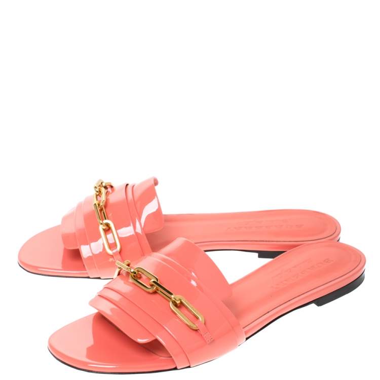 Pre Owned Burberry Coral Patent Leather Coleford Flat Slide Sandals Size 40