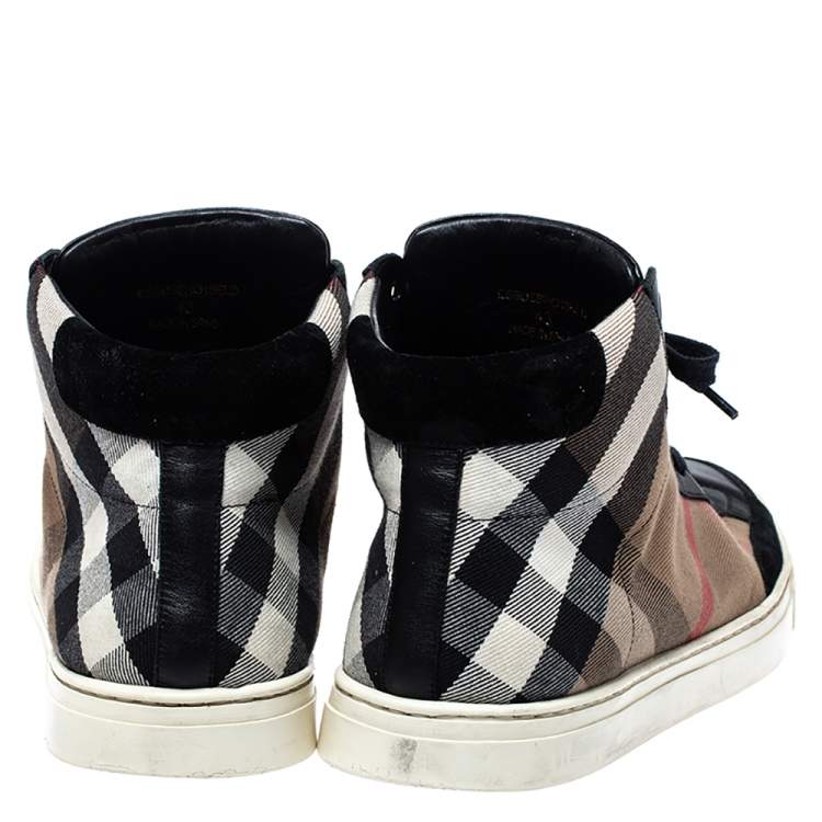 Pre Owned Burberry Black/Beige Check Canvas Painton High Top  Sneakers Size 43
