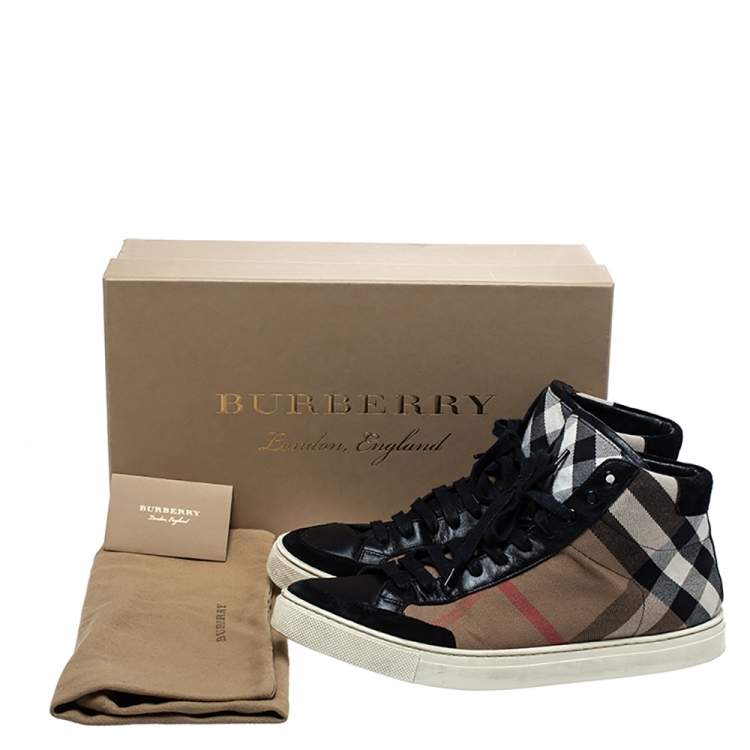 Pre Owned Burberry Black/Beige Check Canvas Painton High Top  Sneakers Size 43