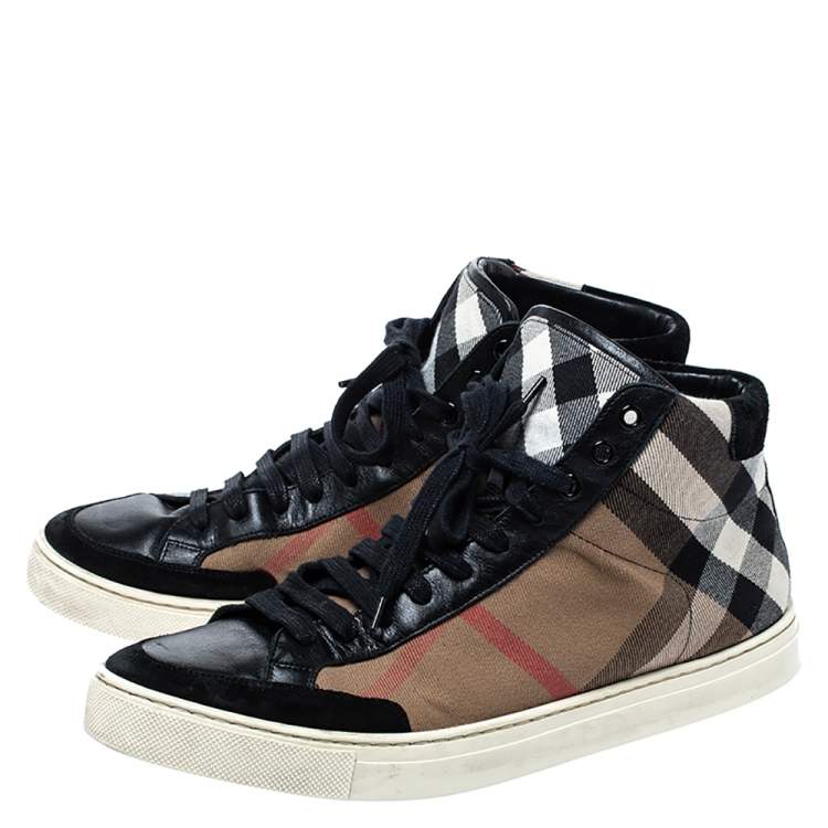Pre Owned Burberry Black/Beige Check Canvas Painton High Top  Sneakers Size 43
