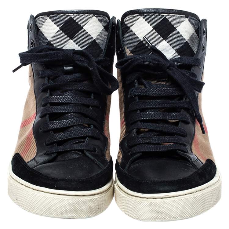 Pre Owned Burberry Black/Beige Check Canvas Painton High Top  Sneakers Size 43