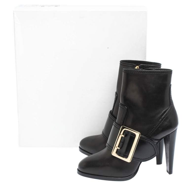 Pre Owned Burberry Black Leather Buckle Ankle Booties Size 39