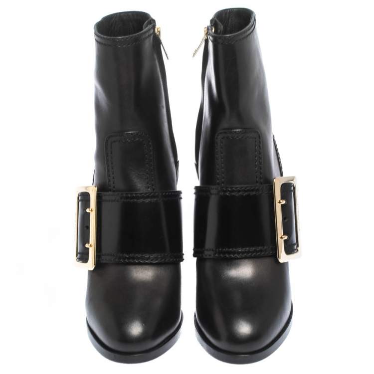 Pre Owned Burberry Black Leather Buckle Ankle Booties Size 39