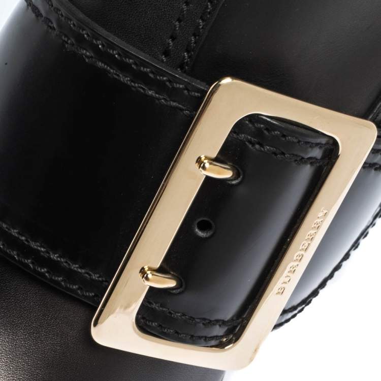 Pre Owned Burberry Black Leather Buckle Ankle Booties Size 39