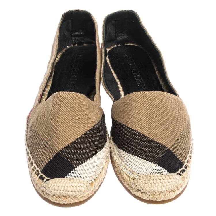 Pre Owned Burberry Brown Check Canvas Espadrilles Flats Size 38