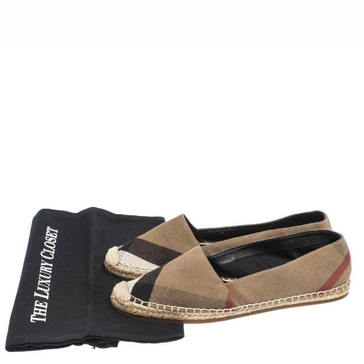 Pre Owned Burberry Brown Check Canvas Espadrilles Flats Size 38