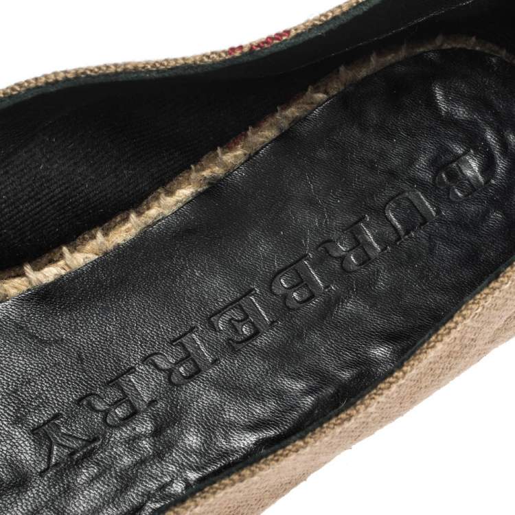 Pre Owned Burberry Brown Check Canvas Espadrilles Flats Size 38