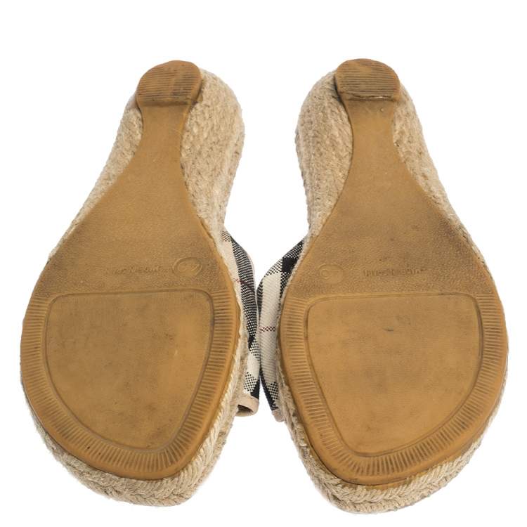 Pre Owned Burberry Beige Nova Check Canvas Espadrille Open Toe Sandals Size 40