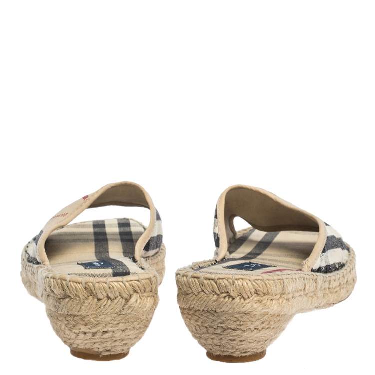 Pre Owned Burberry Beige Nova Check Canvas Espadrille Open Toe Sandals Size 40